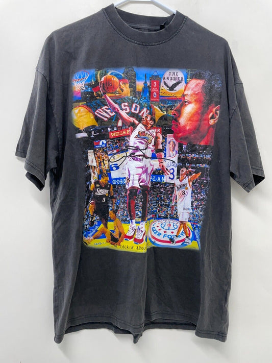 Wes Marshell Mens M Allen Iverson #3 T-Shirt Black Crewneck 76ers