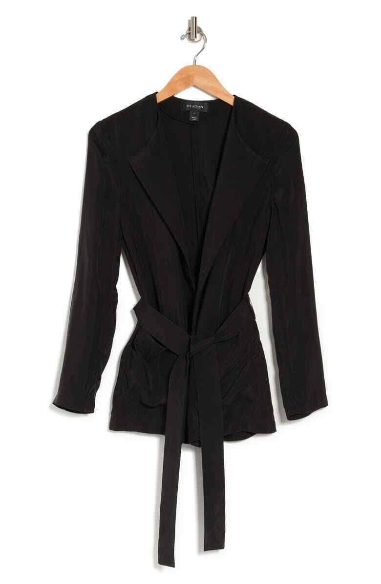 St John Collection Womens M Black Sandwashed Cupro Wrap Jacket