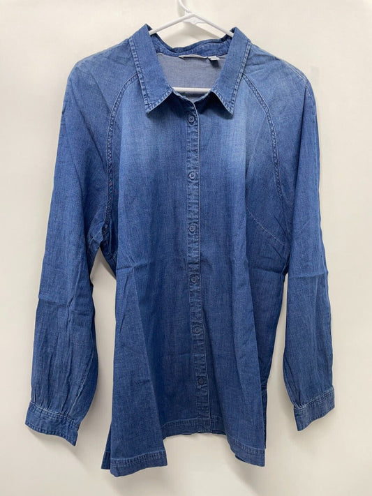 Betabrand Women's XL Raglan Sleeve Denim Shirt Hayes Blue Lightweight W3018 NWT