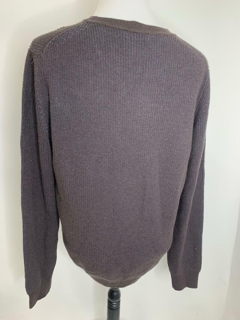 Canali Mens 56 Brown Navy Ribbed Merino Wool and Cotton Crewneck Sweater Italy