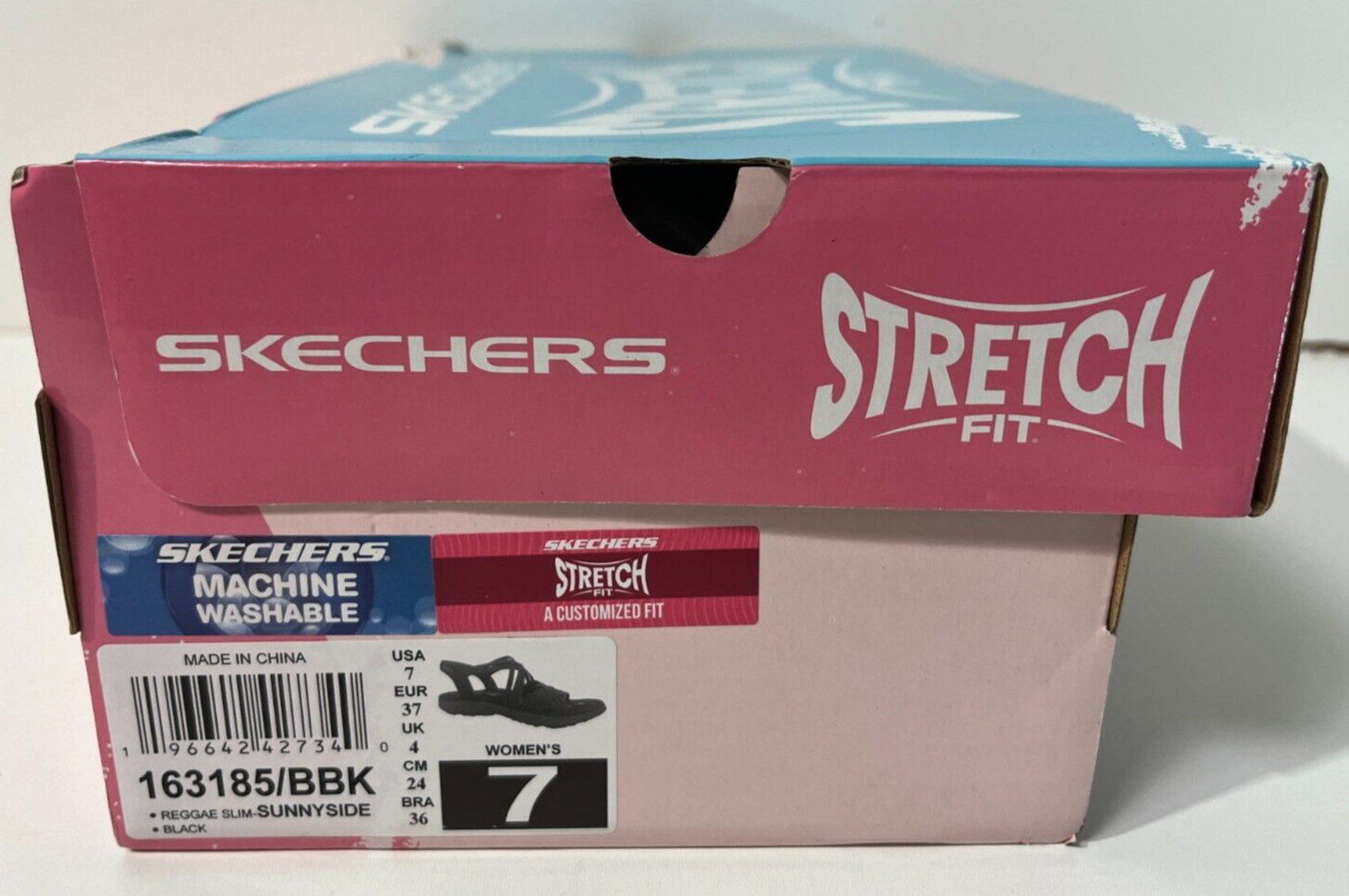 Skechers Womens 7 Stretch Fit Reggae Slim Sunnyside Strappy Sandals Black 163185