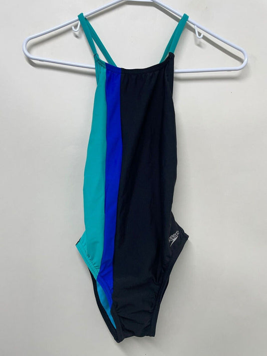 Speedo Women's 28 Color Block Tie Back One Piece Black 7192107 Swimsuit