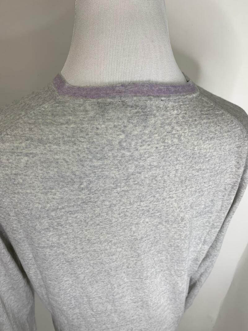 Jared Lang Mens XL Grey Lavender V-Neck Knit Pullover Sweater Merino Wool Blend
