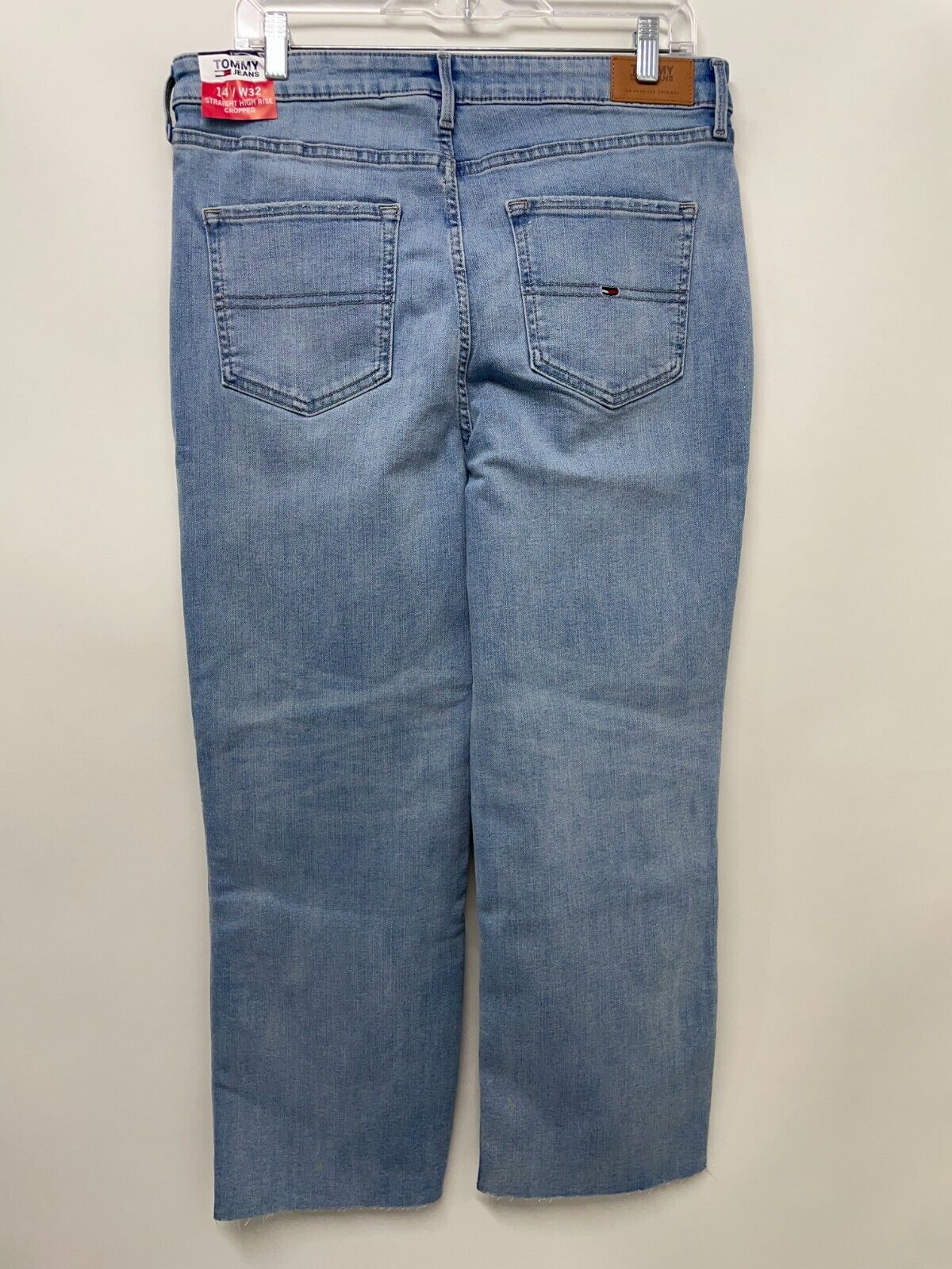Tommy Hilfiger Womens 14 Straight High Rise Cropped Jeans Medium Wash Distressed