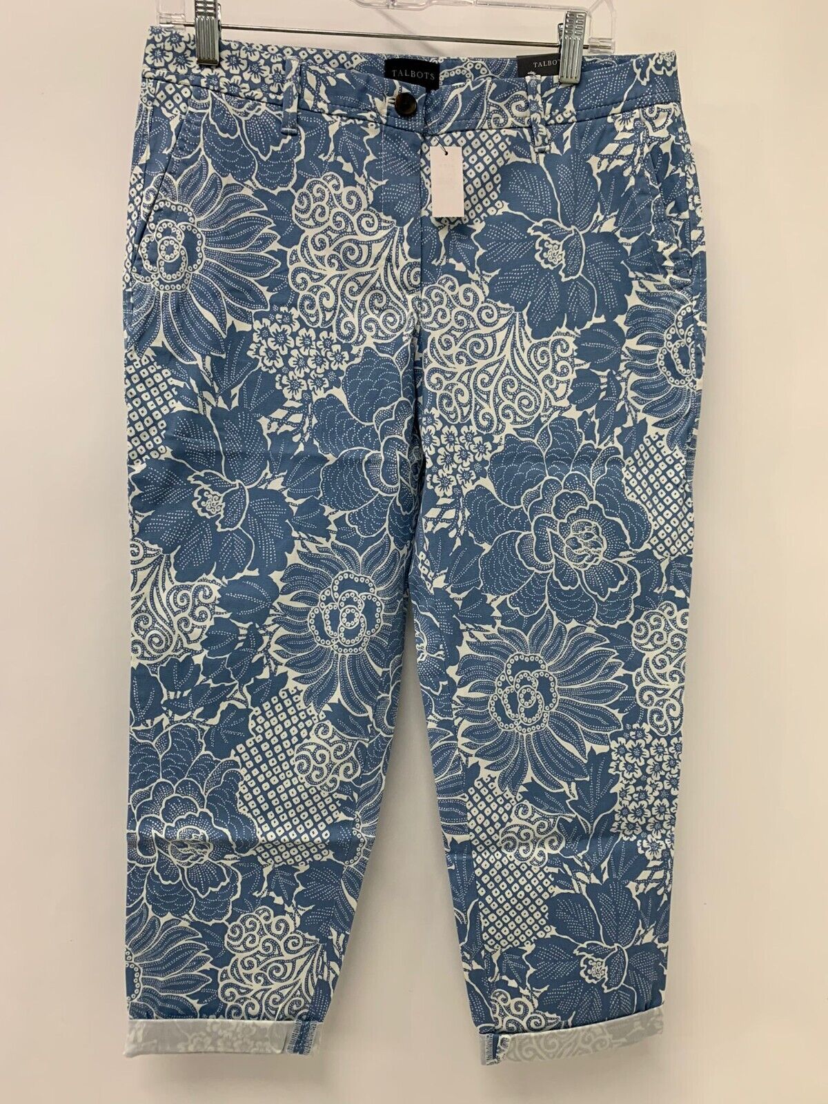 Talbots Womens 6P Relaxed Chino Pants Cropped Ankle Speckled Floral Blue