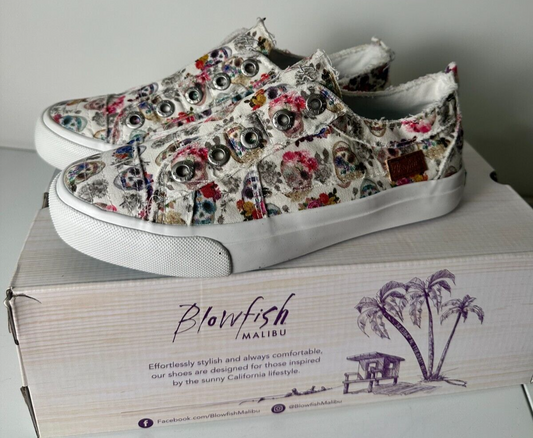 Blowfish Malibu Women's 7 Play Slip On Canvas Casual Shoes Off White Sugarskull