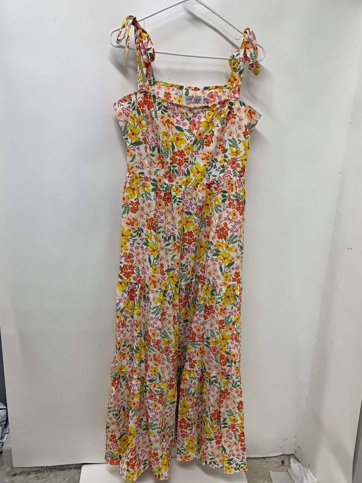 Petal + Pup Womens 12 Rosalee Dress Yellow Floral Tiered Maxi Sleeveless