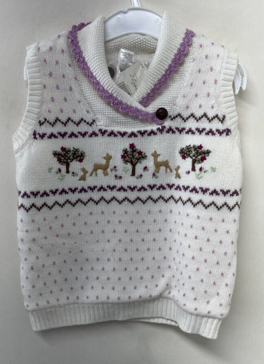 Janie & Jack Toddler 2T Fair Isle Sherpa Sweater Vest White Crochet Embroidered