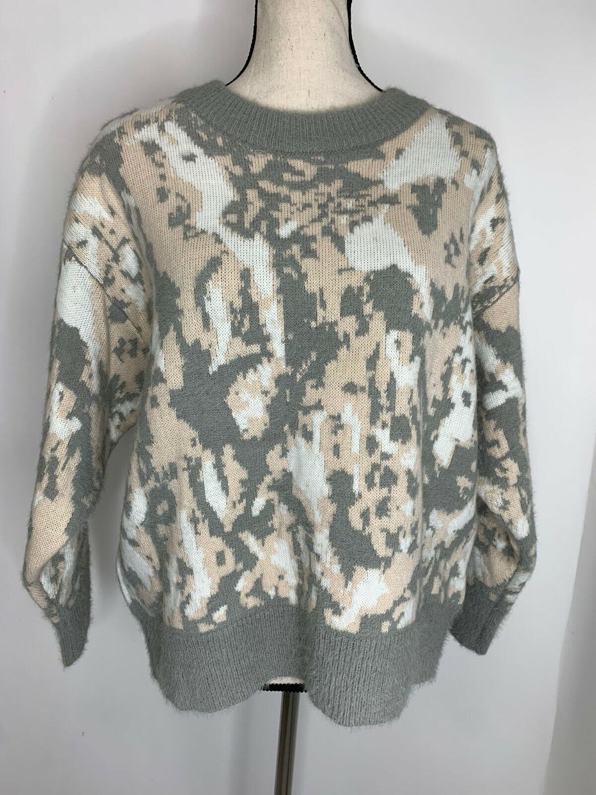 FRNCH Paris Womens Pink Grey Cozy Nadera Crewneck Sweater Abstract NWT