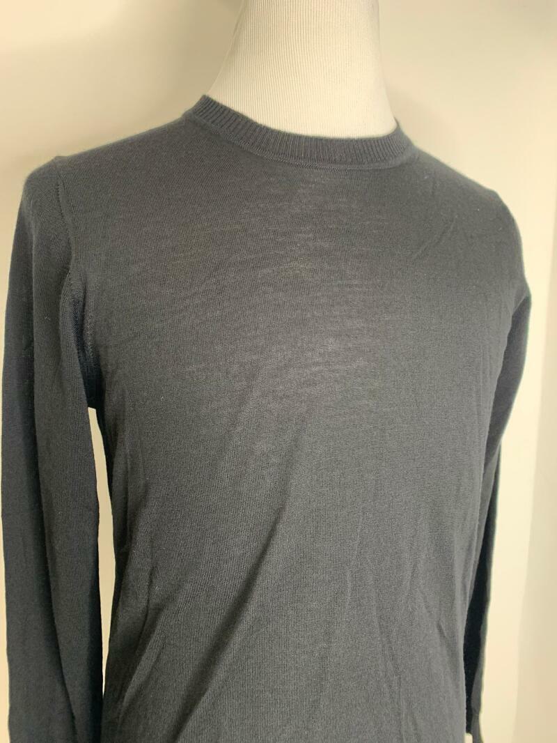 Emporio Armani Mens 48 Black Solid Virgin Wool Crewneck Pullover Sweater Jumper