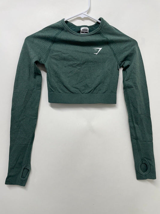 Gymshark Womens XS Vital Seamless 2.0 Crop Top Woodland Green Marl B1A3D-EBTF