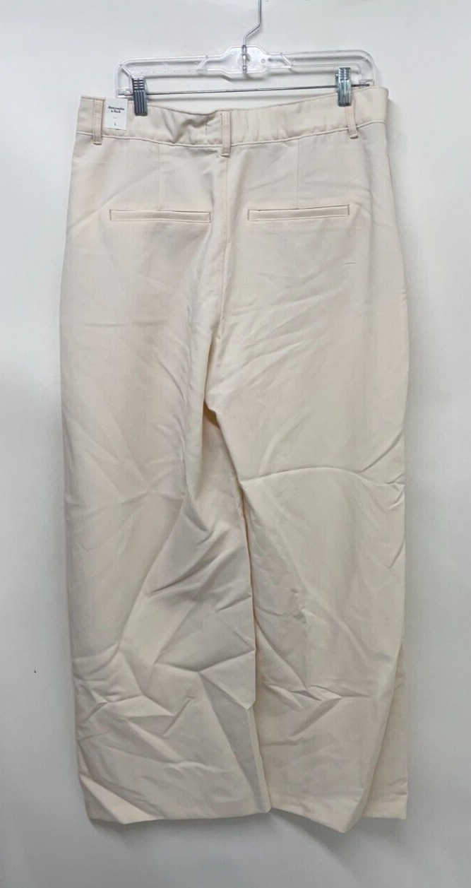 Abercrombie & Fitch Womens L Linen-Blend Tailored Wide Leg Pants Ivory High Rise