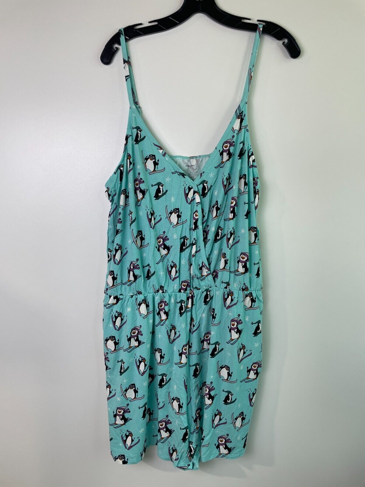 Me Undies Womens 4XL Penguins On Skis Deep V-Neck Faux Wrap Romper Aqua W846-SKP