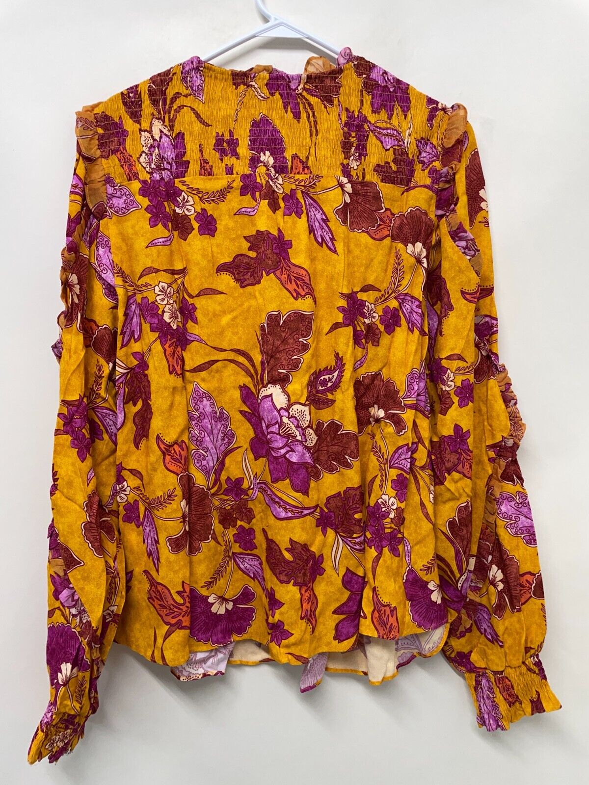 Hale Bob Womens XL Floral Top Orange Tassel V-Neck Long Sleeve Blouse 27AM2235