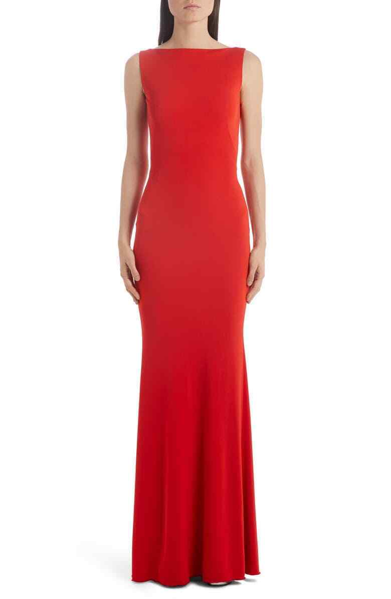 Alexander McQueen 44 Lust Red Ruched Back Jersey Gown Sleeveless Dress NWT