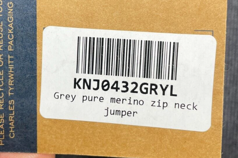 Charles Tyrwhitt Mens L Pure Merino 1/4 Zip Neck Jumper Sweater Gray Pullover