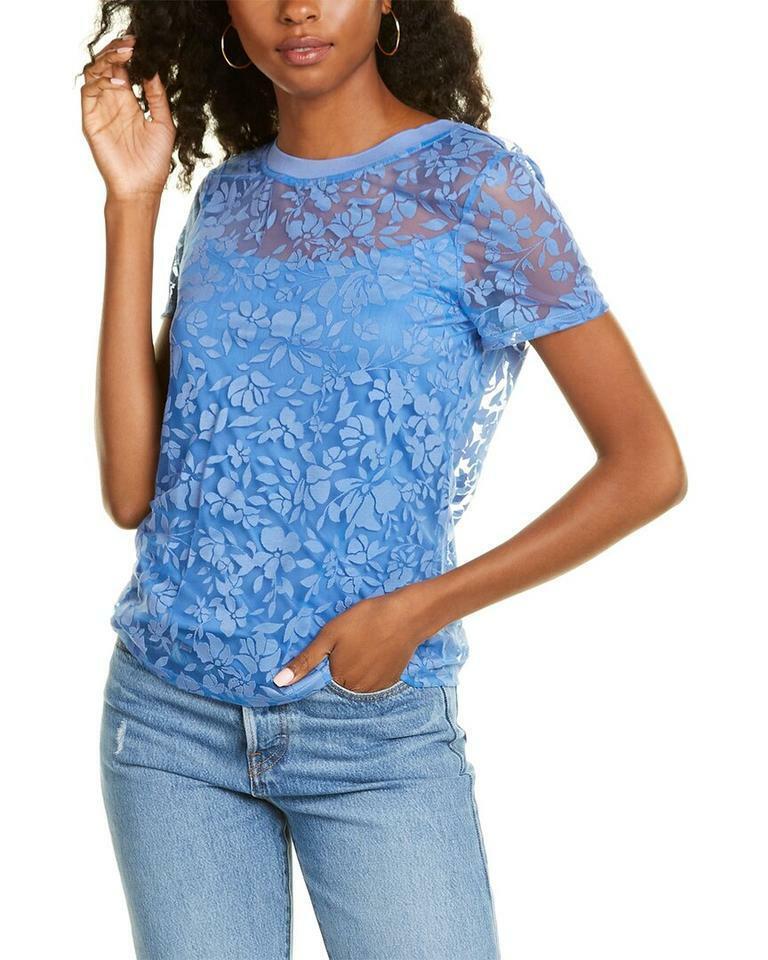 Laundry by Shelli Segal Womens Dutch Blue Bridget Burnout Top Short Sleeve Shirt