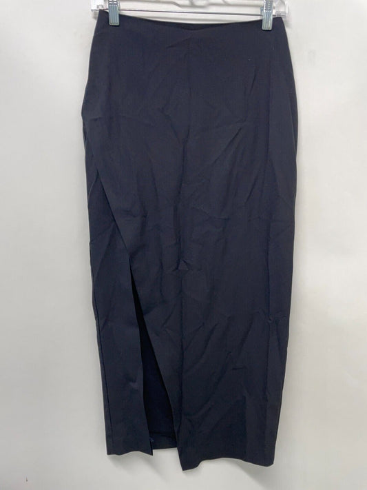 Zara Womens XS Slit Tube Skirt Black High Waisted Midi Length 1618/221/800