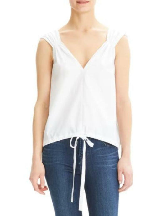 Theory Women M White Tie Waist Sleeveless Cotton Top Balloon Shir Perfect Cotton