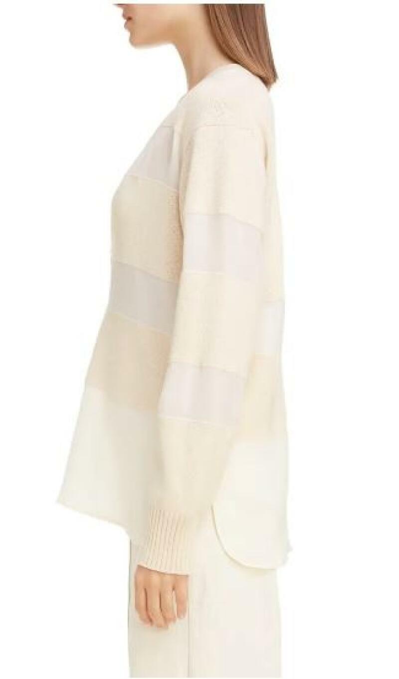 Chloe Womens L Macadamia Brown Beige Cream Stripe Wool, Silk & Cashmere Sweater