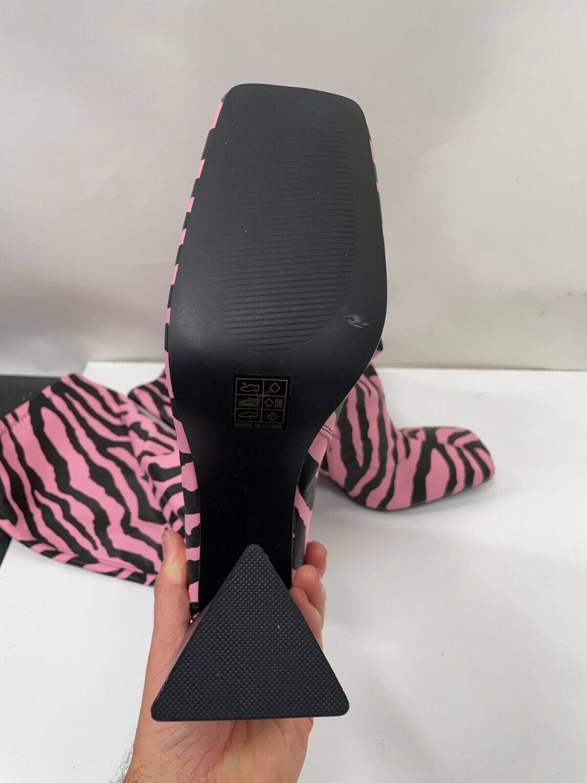 Public Desire Womens 9 Paris Artiste Zebra Print Peggy Heeled Knee Boots Pink