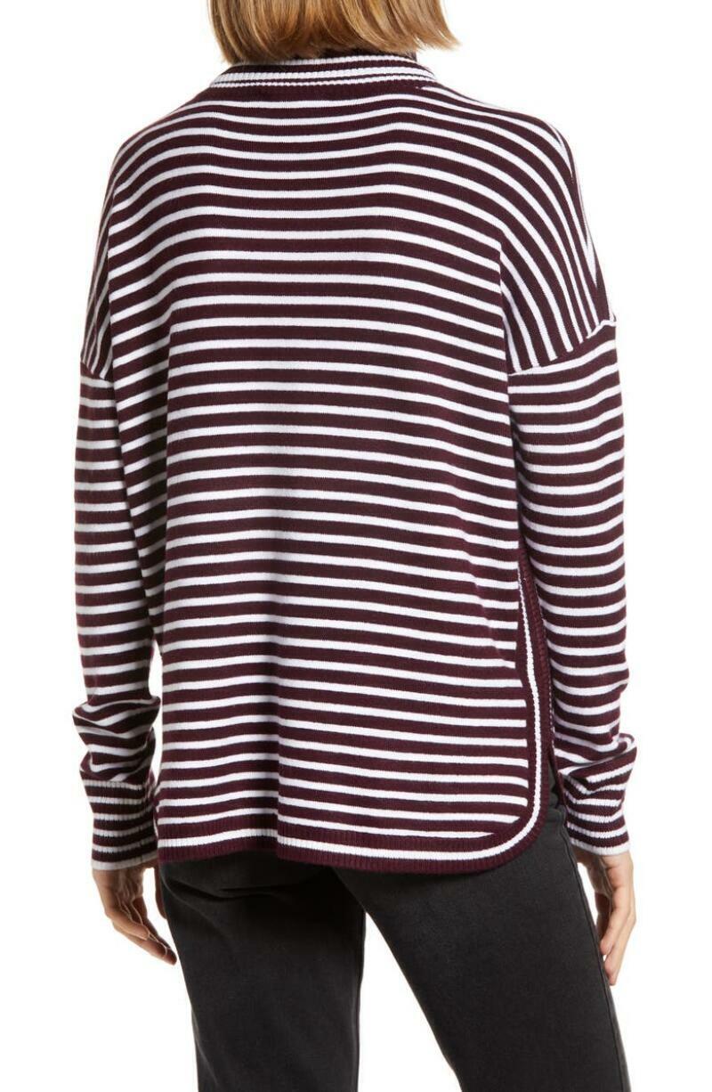 French Connection Womens M Evening Wine Babysoft Stripe Turtleneck Top Sweater