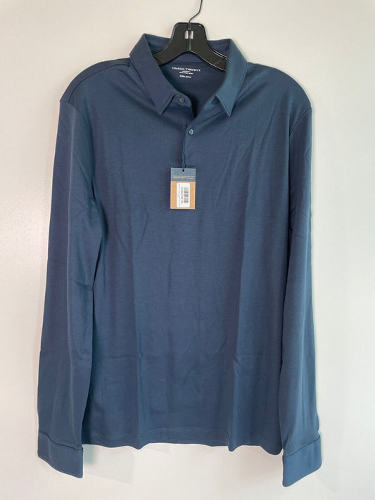 Charles Tyrwhitt Mens XS Petrol Blue Plain Long Sleeve Smart Jersey Polo Shirt
