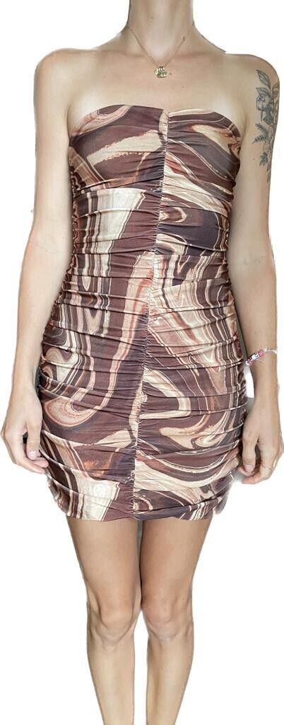 Tiger Mist Womens M Samira Dress Ruched Bodycon Chocolate Swirl