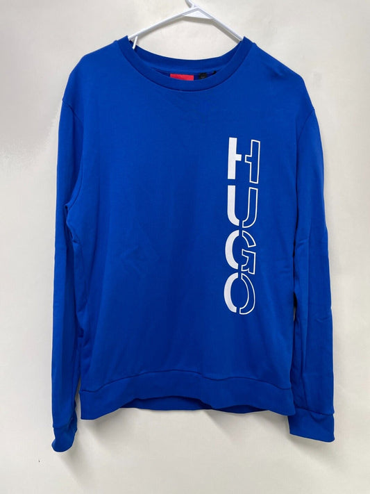 Hugo Boss Mens L Graphic Logo Sweatshirt Medium Blue Cotton Crew Neck Pullover