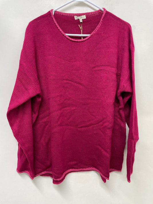 Easel Womens L Loose Fit Pullover Sweater Magenta Drop Shoulder Slouchy ET17499