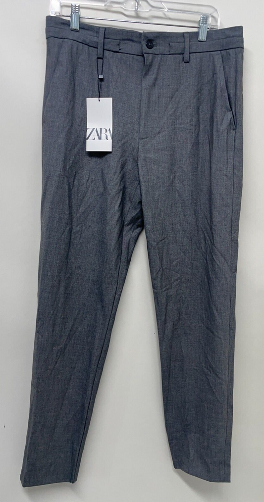 Zara Women's M Slim-Fit Stretch Pants Gray Tapered Leg Trouser 6861/363 NWT