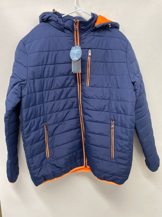 Spire by Galaxy Mens 2XL Peak Quilted Hooded Puffer Jacket Navy Orange