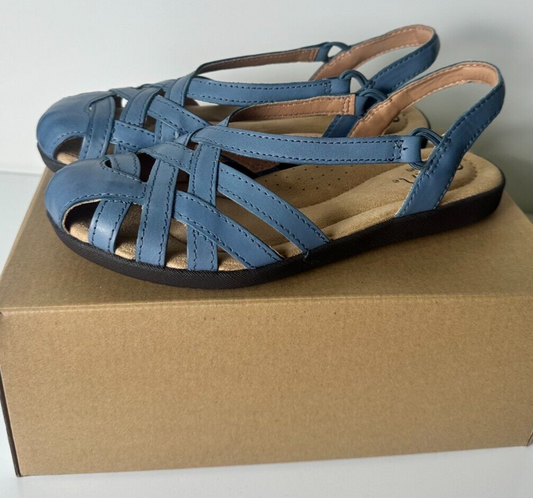 Earth Origins Womens 7 Nellie Slingback Leather Sandals Medium Blue NELLIE-IVO01