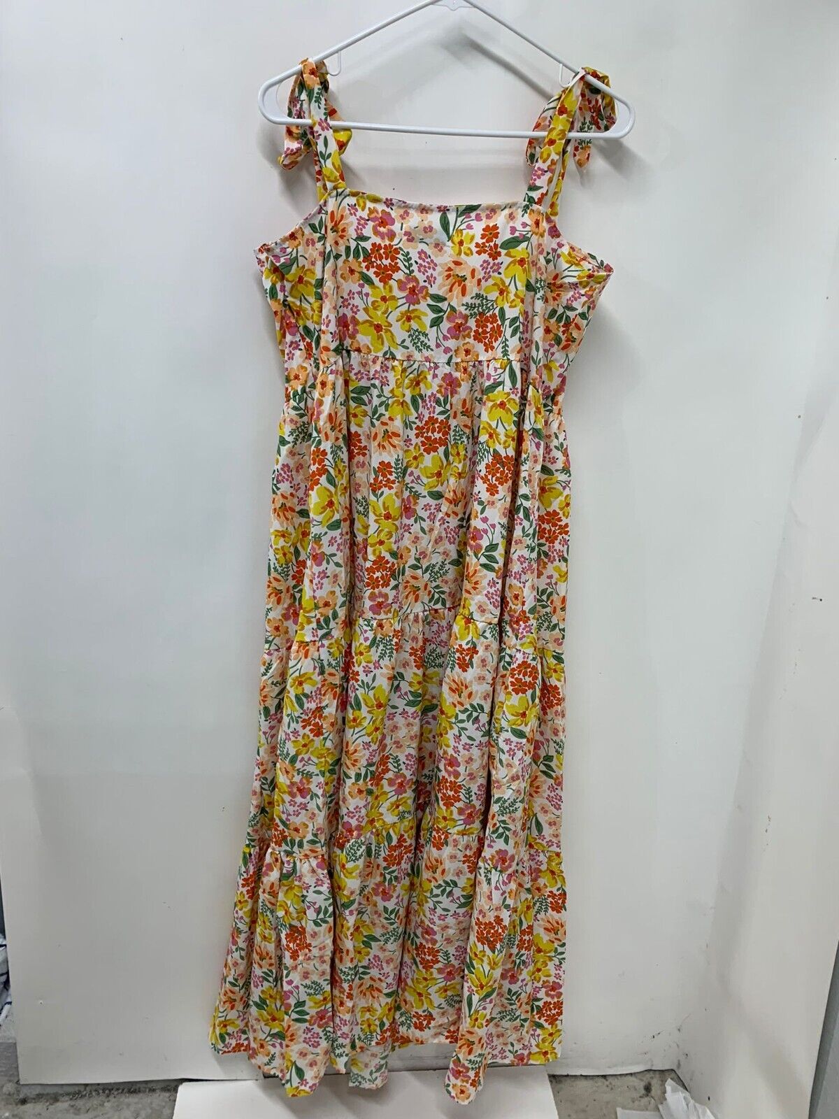 Petal + Pup Womens 12 Rosalee Dress Yellow Floral Tiered Maxi Sleeveless