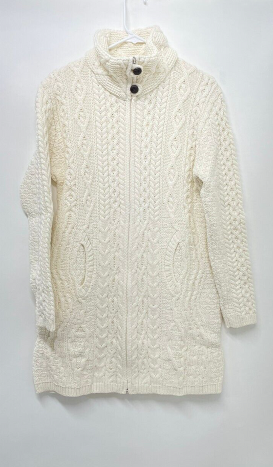 Original Aran Co Womens L Ivory Cable Knit Mock Dress Sweater Dress Wool 325