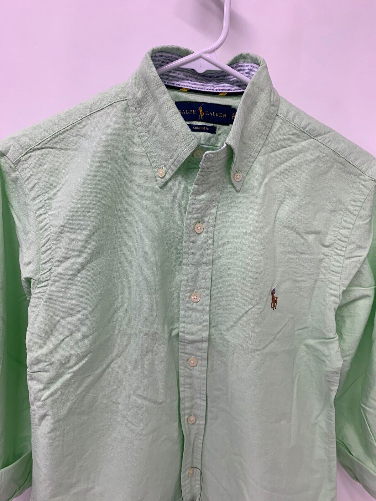 Ralph Lauren Mens XS Custom Fit Button Down Oxford Shirt Green Embroidered