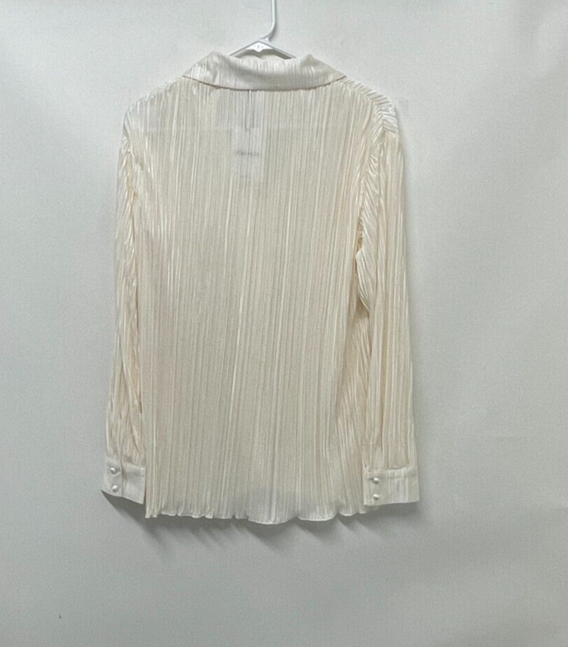 Showpo Womens 2 Beca Plisse Button Up Shirt Cream Long Sleeve Collar Top Ivory