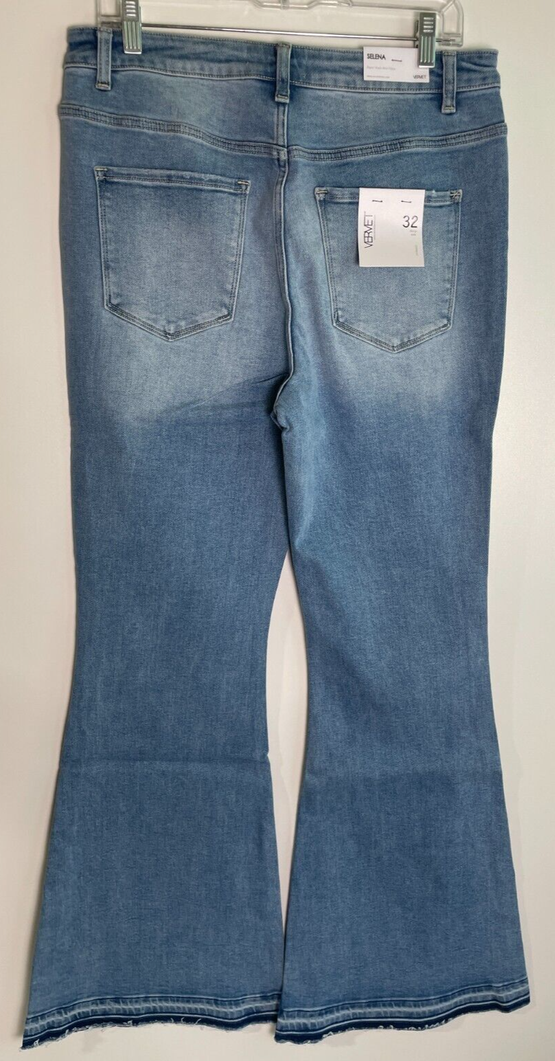 Ververt Womens 32/15 Valentine Super High Rise Button Fly Flare Jeans V2630