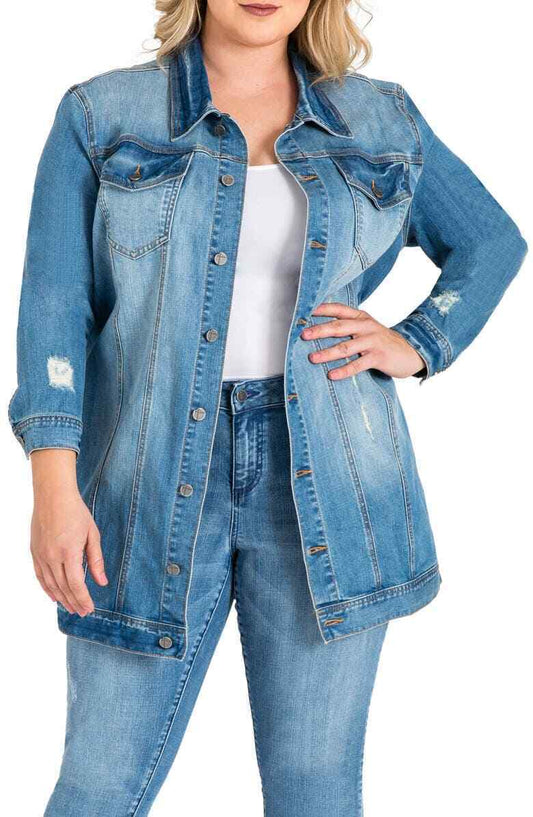standards & practices Womens 1X Electric Light Blue Margot Longline Denim Jacket