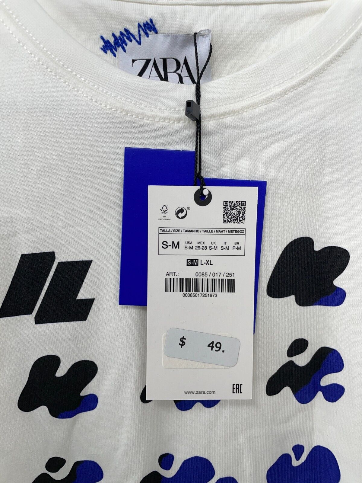 Zara Women's S-M Ader Error Graphic T-Shirt Ecru Long Sleeve T Shirt 0085/017
