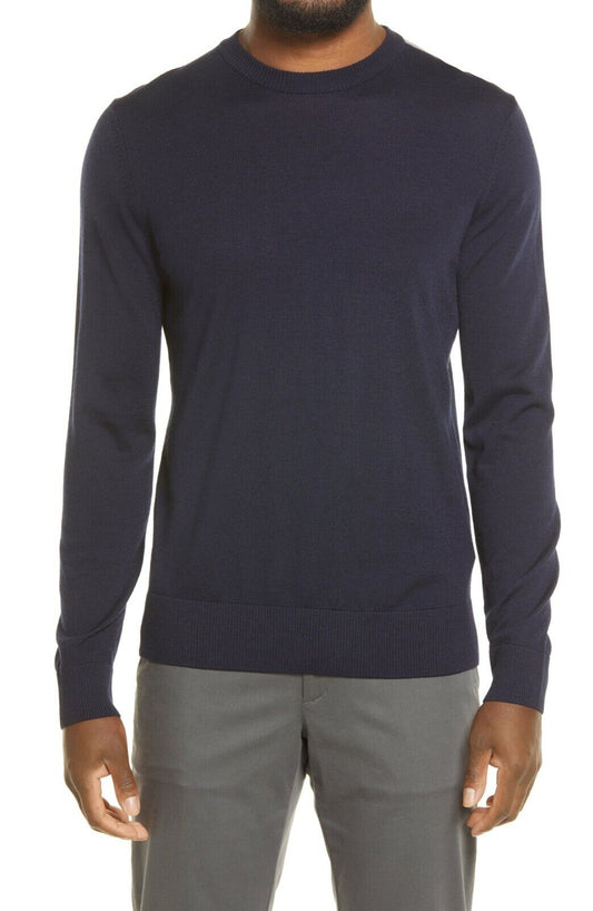 Hugo Boss Mens XXL Navy Blue Micolai Wool Blend Crewneck Sweater Stripe Detail