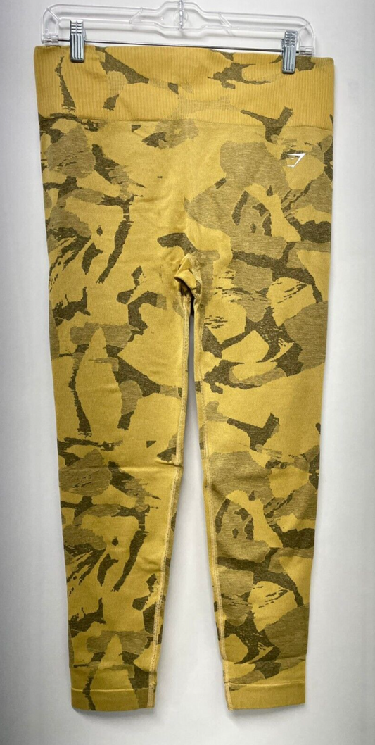 Gymshark Womens XXL Camo Adapt Seamless Gym Leggings Yellow Camouflage Savanna