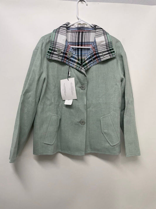 Akris Punto Womens 8 Reversible Linen Jacket Mint Green Plaid Blazer