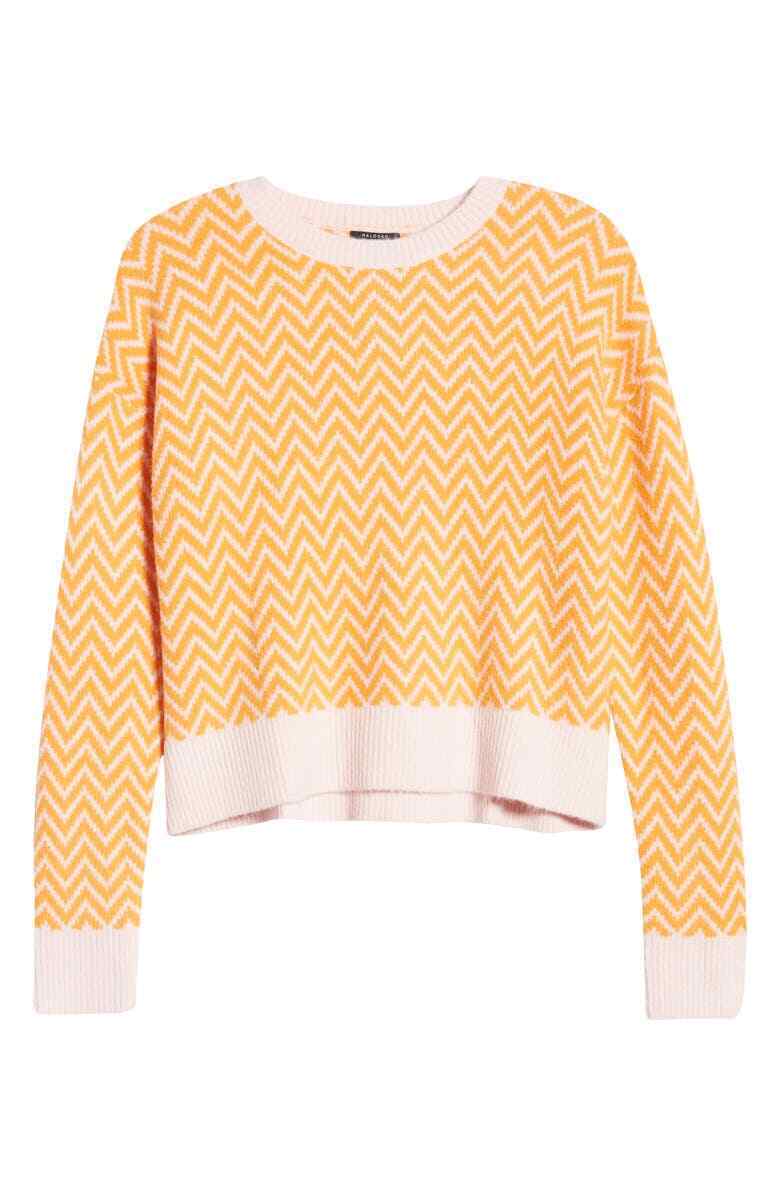 Halogen x Atlantic-Pacific Womens XS Orange Pink Boxy Zigzag Stripe Sweater Crop