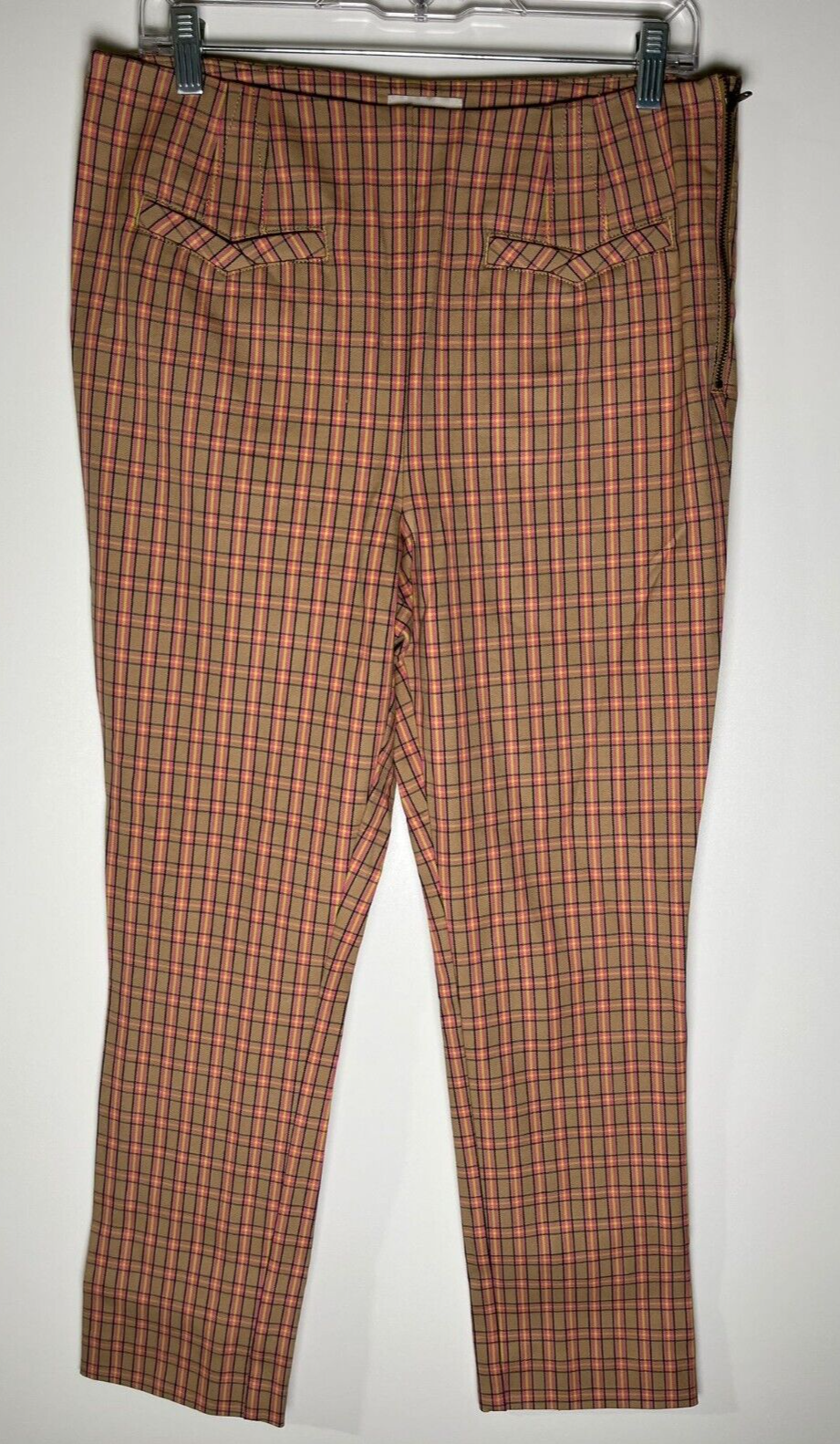 Anthropologie Womens US 10 The Essential Slim Pink and Tan Plaid Pant