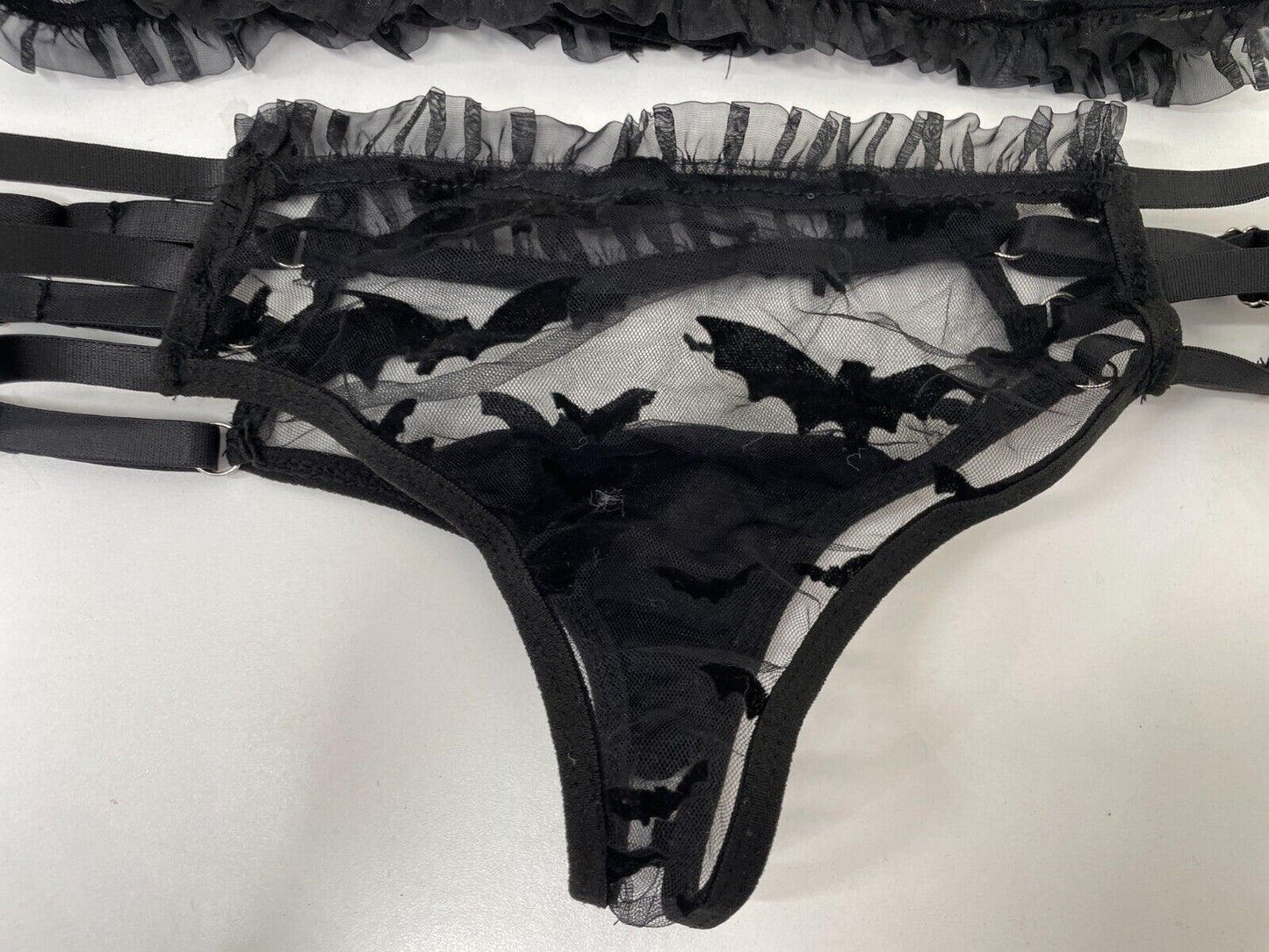 Womens M Sexy Bat Lingerie Set Black Hollow See Through Mesh Halloween Sheer