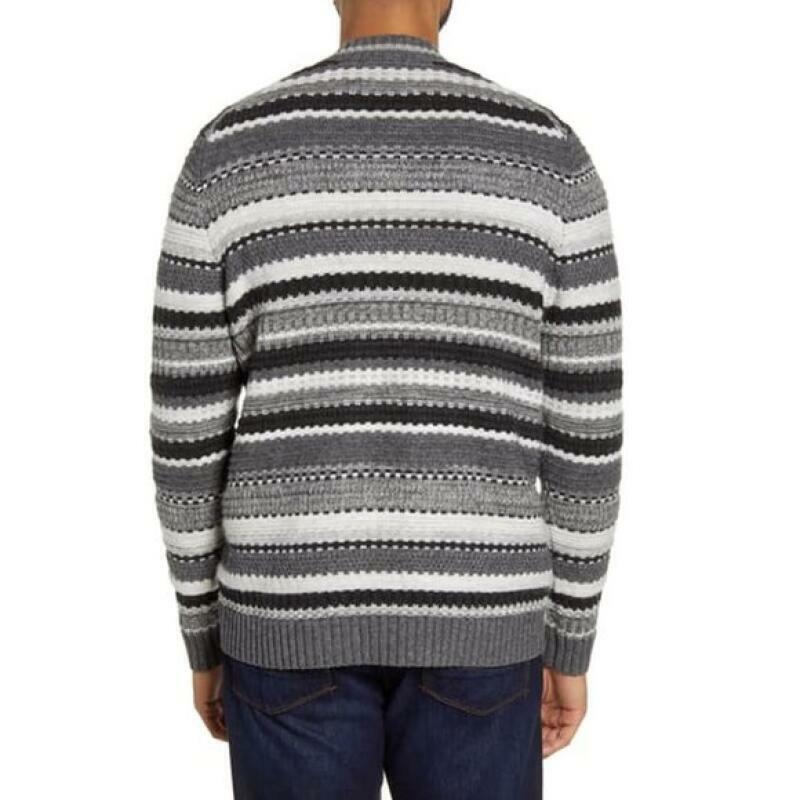 Tommy Bahama Mens S Wave Shoal Stripe V-Neck Sweater Cashmere Charcoal Gray Wool