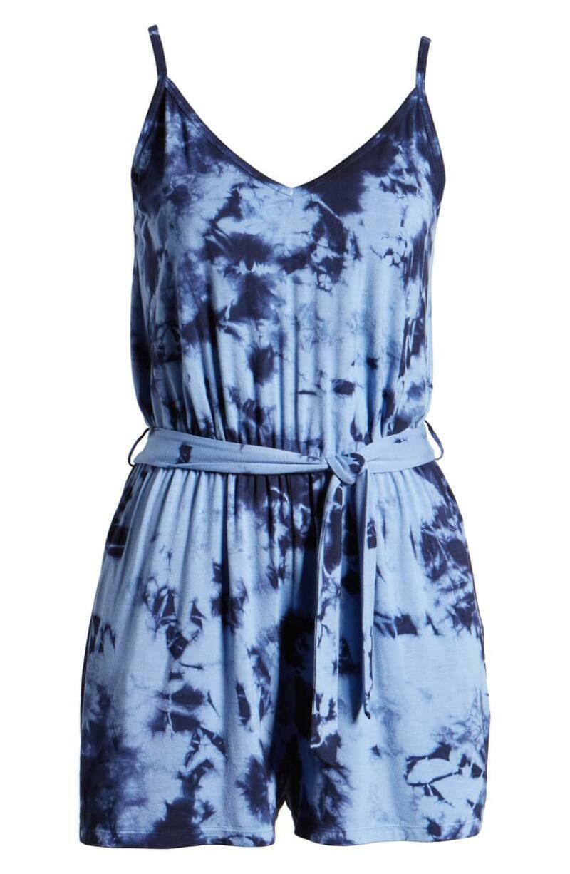 BP Womens S Blue Tie Dye Romper Belted Sleeveless V Neck NWT Nordstrom