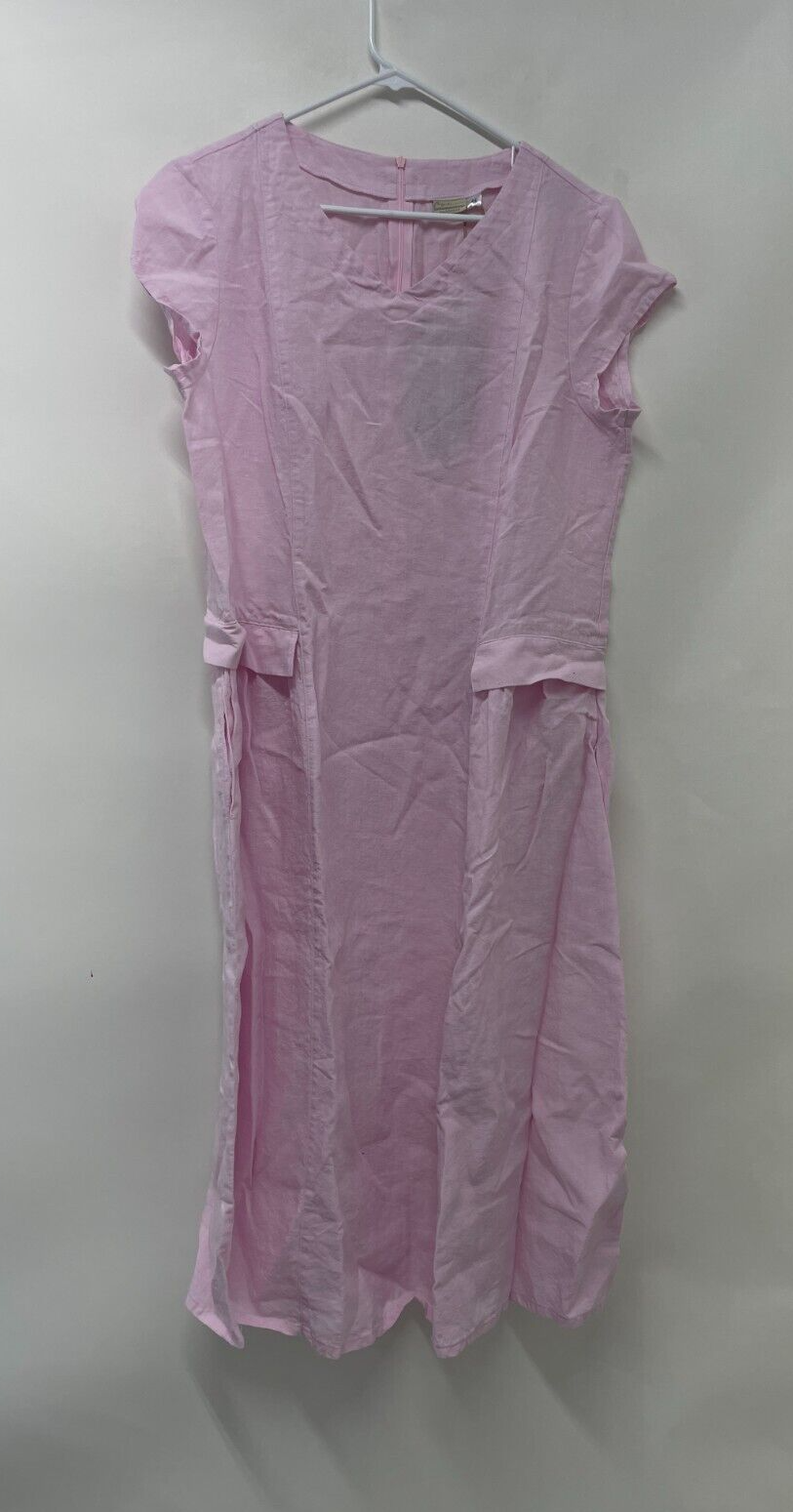 Baltic Linen Women's 44 / XL Jura Pure Linen Dress Pink Summer Midi Pockets NWT