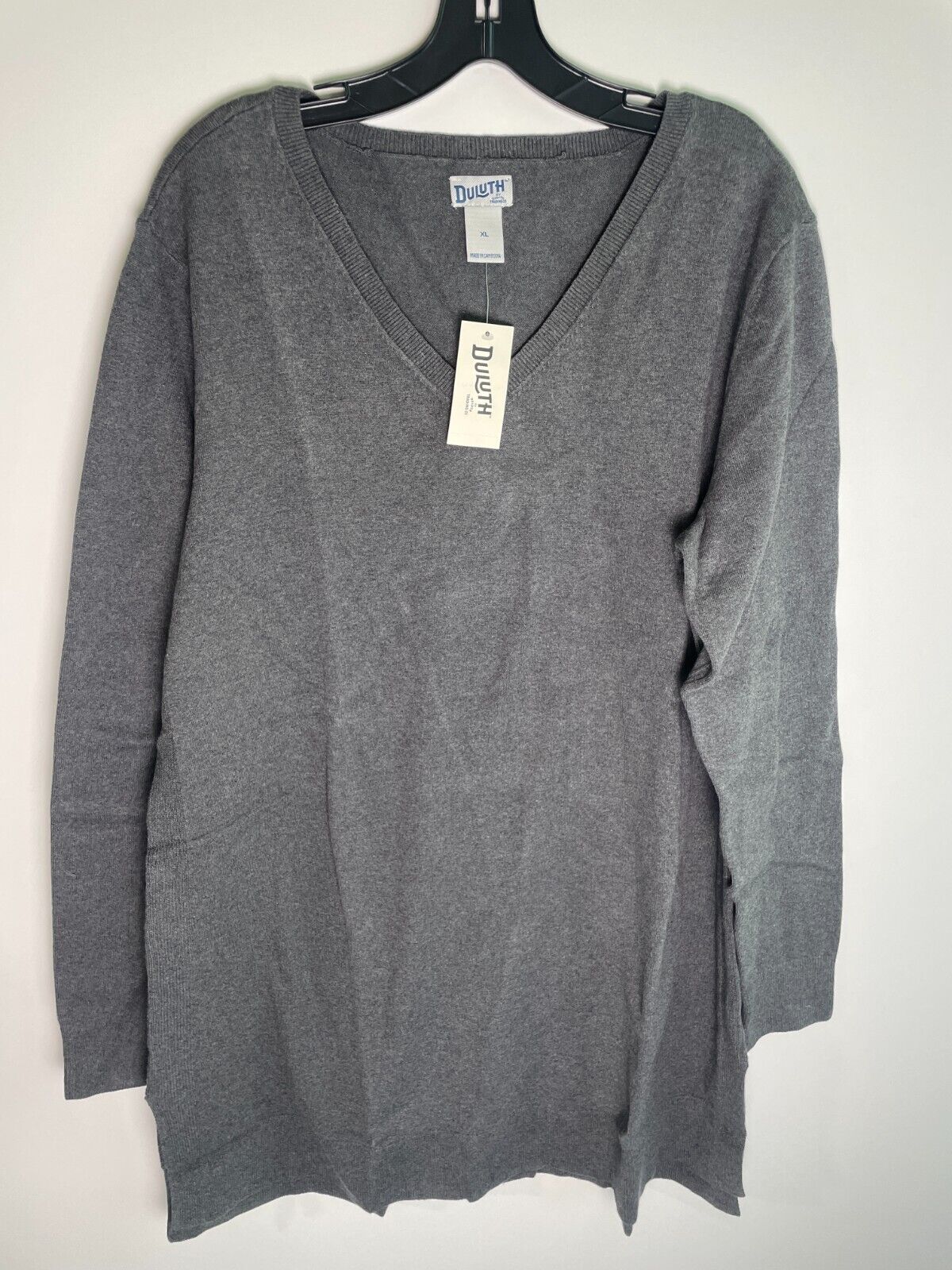 Duluth Trading Co Women's XL Shiftless V-Neck Tunic Sweater Gray 80552 WLH